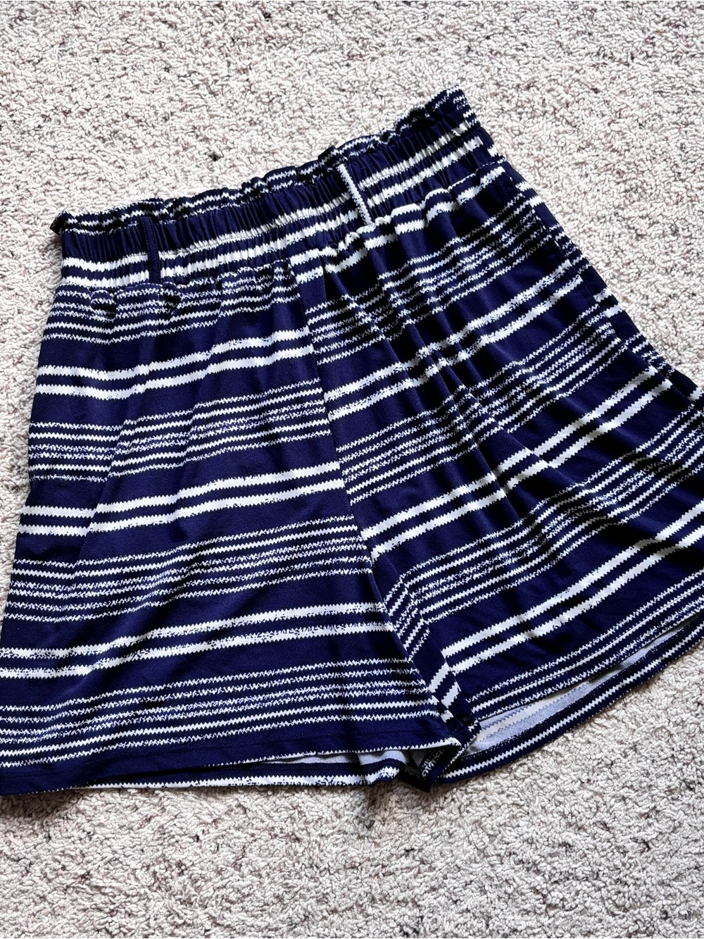 LuLaRoe Navy and White High Waist Striped Women’s Pull On Shorts